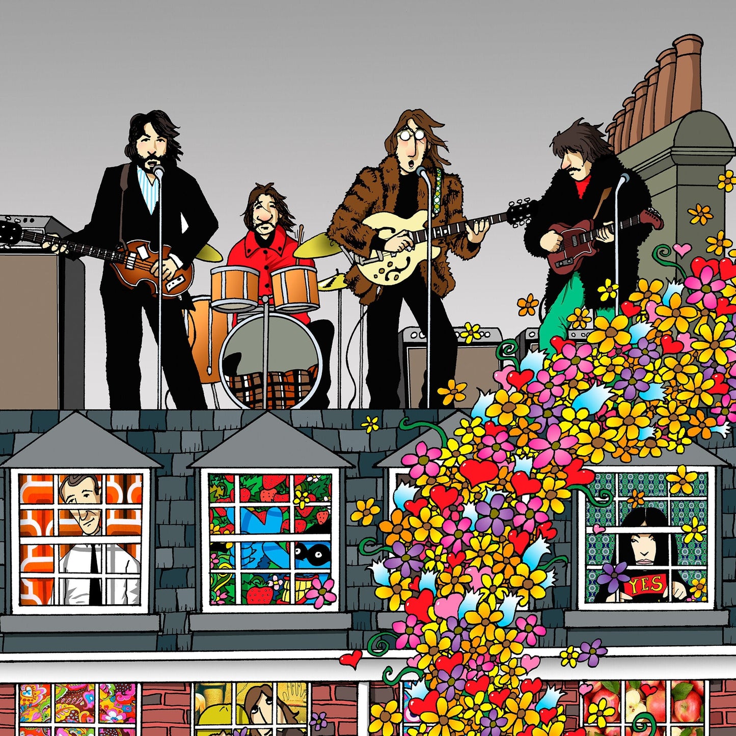 Beatles on Rooftop - Museum Quality Giclee Canvas Print Stretched